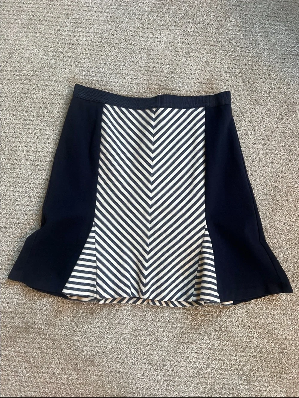 Ann Taylor Navy and White Chevron A-Line Skirt